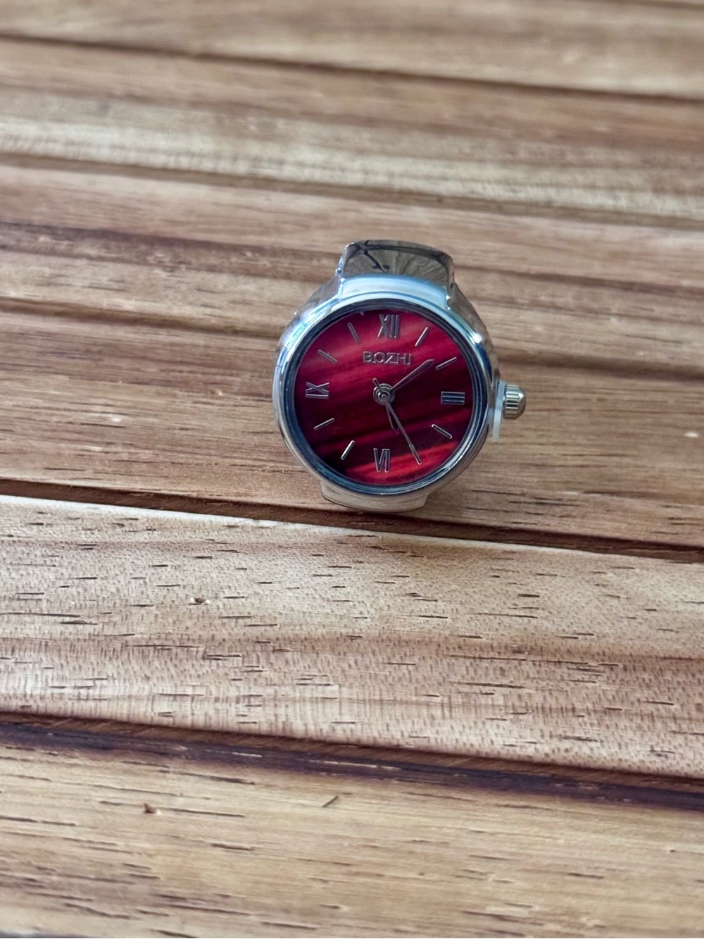 BOZH Red Dial Silver Ring Watch Face